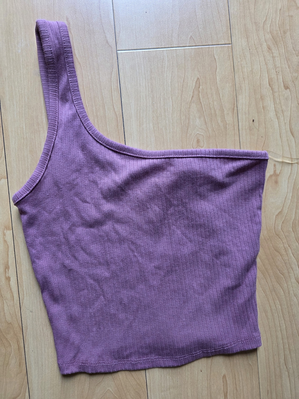 Womens One-Shoulder Ribbed Crop Top - Purple